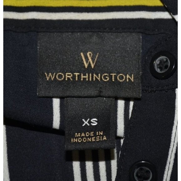 Worthington Black Striped Sleeveless Button Up Blouse Top Size XS Hi-Low Career - Picture 9 of 11
